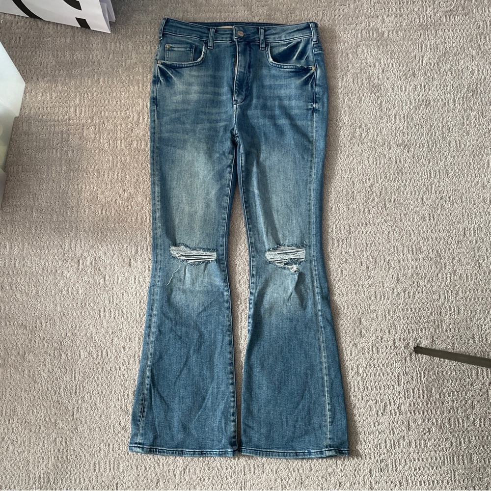 Pilcro Blue Flare Jeans with Distressed Details